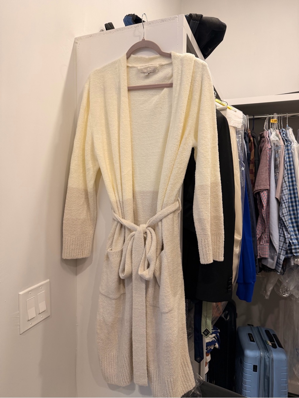 Barefoot Dreams Cream Long Open-Front Belted Cardigan